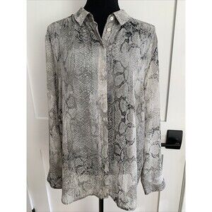 MINT VELVET Shirt Blouse Womens 14 Sheer  Snakeskin Print Botton Up Grey Career